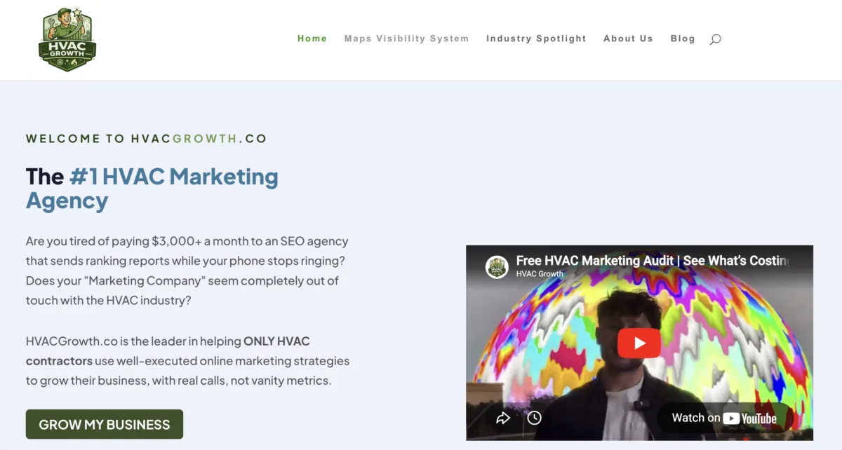 HVACGrowth.co homepage - The #1 HVAC Marketing Agency website by Luke Crowson